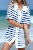 Lapel Striped Printed Short Sleeved Dress