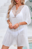Solid Color Short Sleeve Lace Beach Bikini Top