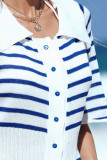 Lapel Striped Printed Short Sleeved Dress