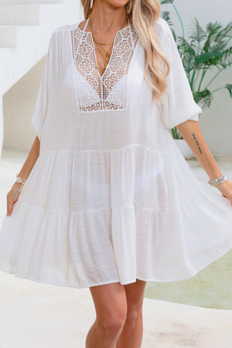 Solid Color Short Sleeve Lace Beach Bikini Top