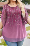 Large Size Floral Print Round Neck Chiffon Shirt