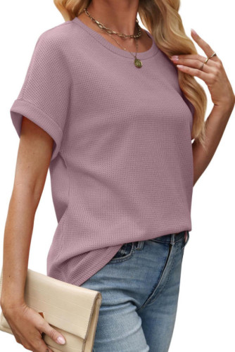 Waffle Round Neck Short Sleeved T-shirt
