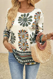 Ethnic Style Printed Seven Quarter Sleeve T-shirt