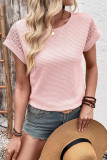 Waffle Knitted Lace Hollow Short Sleeve T-shirt