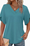 V-neck Short Sleeved Solid Color T-shirt