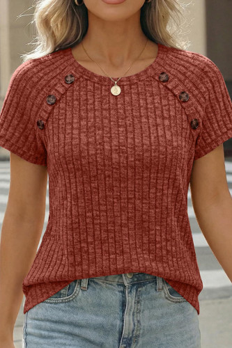Solid Color Round Neck Short Sleeved Knitted Shirt