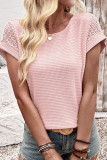 Waffle Knitted Lace Hollow Short Sleeve T-shirt