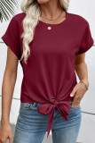 Bow Hem Short Sleeved Shirt Round Neck T-shirt