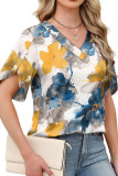 V-neck Short Sleeved Solid Color T-shirt