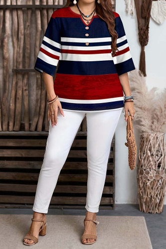 Large Size Print Seven Quarter Sleeve T-shirt