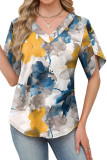 V-neck Short Sleeved Solid Color T-shirt