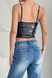 Sequined Slim Fit Sleeveless Camisole Vest