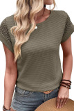 Waffle Knitted Lace Hollow Short Sleeve T-shirt