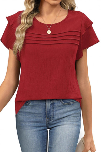 Round Neck Ruffled Short Sleeved Shirt