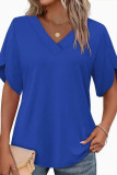 V-neck Short Sleeved Solid Color T-shirt