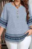 Large Size Striped V-neck Short Sleeved T-shirt