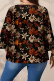 Round Neck Maple Leaf Printed Long Sleeved T-shirt