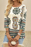 Ethnic Style Printed Seven Quarter Sleeve T-shirt