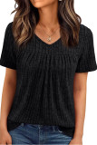 Casual Pleated Short Sleeved V-neck T-shirt