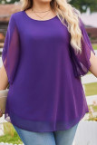 Large Size Floral Print Round Neck Chiffon Shirt