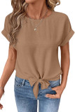 Bow Hem Short Sleeved Shirt Round Neck T-shirt