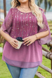 Large Size Floral Print Round Neck Chiffon Shirt