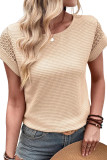 Waffle Knitted Lace Hollow Short Sleeve T-shirt