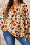 Round Neck Maple Leaf Printed Long Sleeved T-shirt