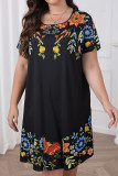 Large Size U-neck Printed Short Sleeved Dress