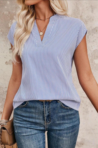 Striped Bat Sleeve V-neck Casual Shirt