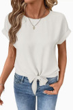 Bow Hem Short Sleeved Shirt Round Neck T-shirt