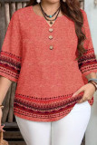 Large Size Print Seven Quarter Sleeve T-shirt