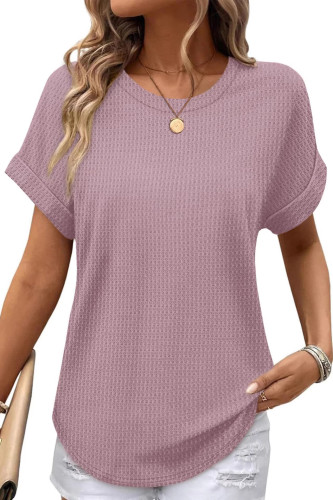 Waffle Round Neck Short Sleeved T-shirt