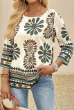 Ethnic Style Printed Seven Quarter Sleeve T-shirt