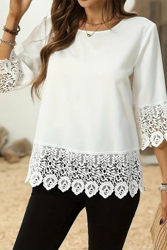 Round Neck Lace Three Quarter Sleeve T-shirt