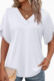 V-neck Short Sleeved Solid Color T-shirt
