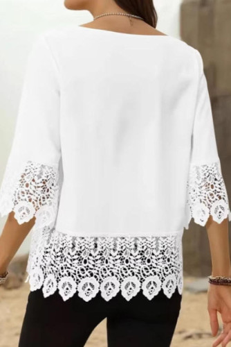 Round Neck Lace Three Quarter Sleeve T-shirt