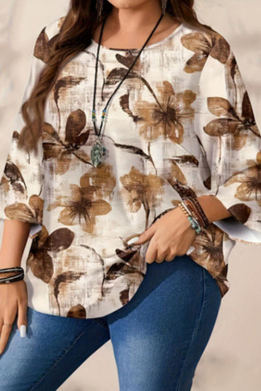 Round Neck Maple Leaf Printed Long Sleeved T-shirt