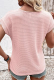 Waffle Knitted Lace Hollow Short Sleeve T-shirt