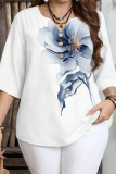 Large Size Print Seven Quarter Sleeve T-shirt
