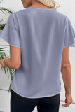V-neck Pleated Solid Color Short Sleeved Shirt