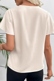 V-neck Pleated Solid Color Short Sleeved Shirt