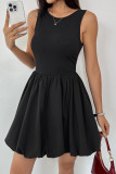 Solid Color Round Neck Sleeveless Floral Bud Dress