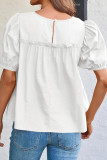 Solid Color Round Neck Bubble Short Sleeve Shirt