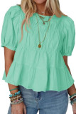 Solid Color Round Neck Bubble Short Sleeve Shirt