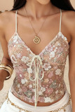 Sequined Lace Camisole Backless Strap Vest