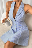Lapel Bareback Strap Bow Suspender Dress