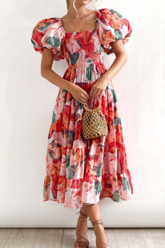 High Waisted One Shoulder Lantern Sleeve Dress
