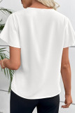 V-neck Pleated Solid Color Short Sleeved Shirt