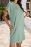 Round Neck Solid Color Short Sleeved Pocket Dress